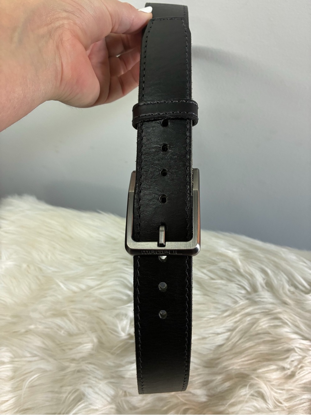 Men's Black Leather Belt with Matte Metal Buckle